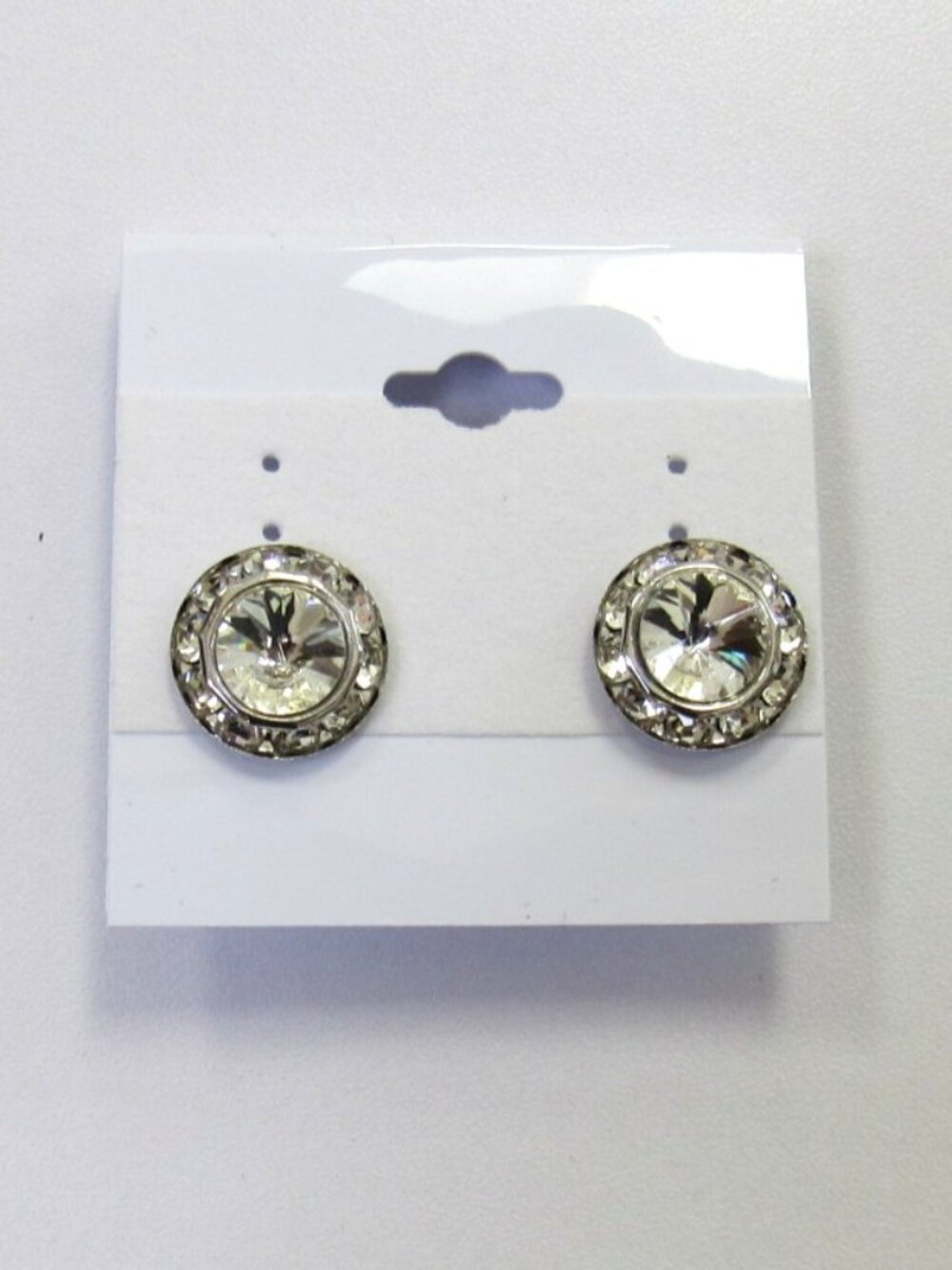 Silver Rhinestone Round Stud Crystal Clip-on Earrings Wedding Bridal Clip Ons